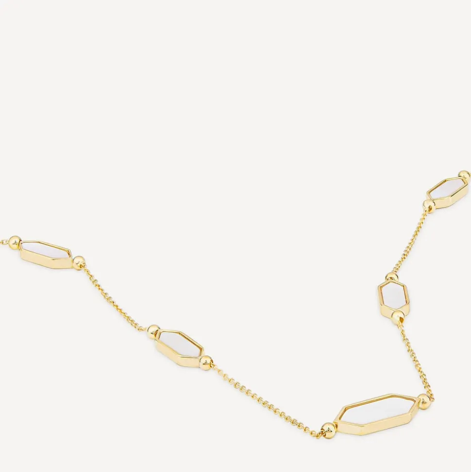 9ct Yellow Gold Oblong Hexagon Mother of Pearl Link & Chain Necklet