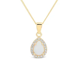 9ct Yellow Gold Opal & Cubic Zirconia Teardrop Pendant