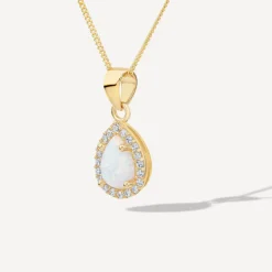 9ct Yellow Gold Opal & Cubic Zirconia Teardrop Pendant