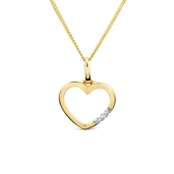 9ct Yellow Gold Open Diamond Side Heart Pendant