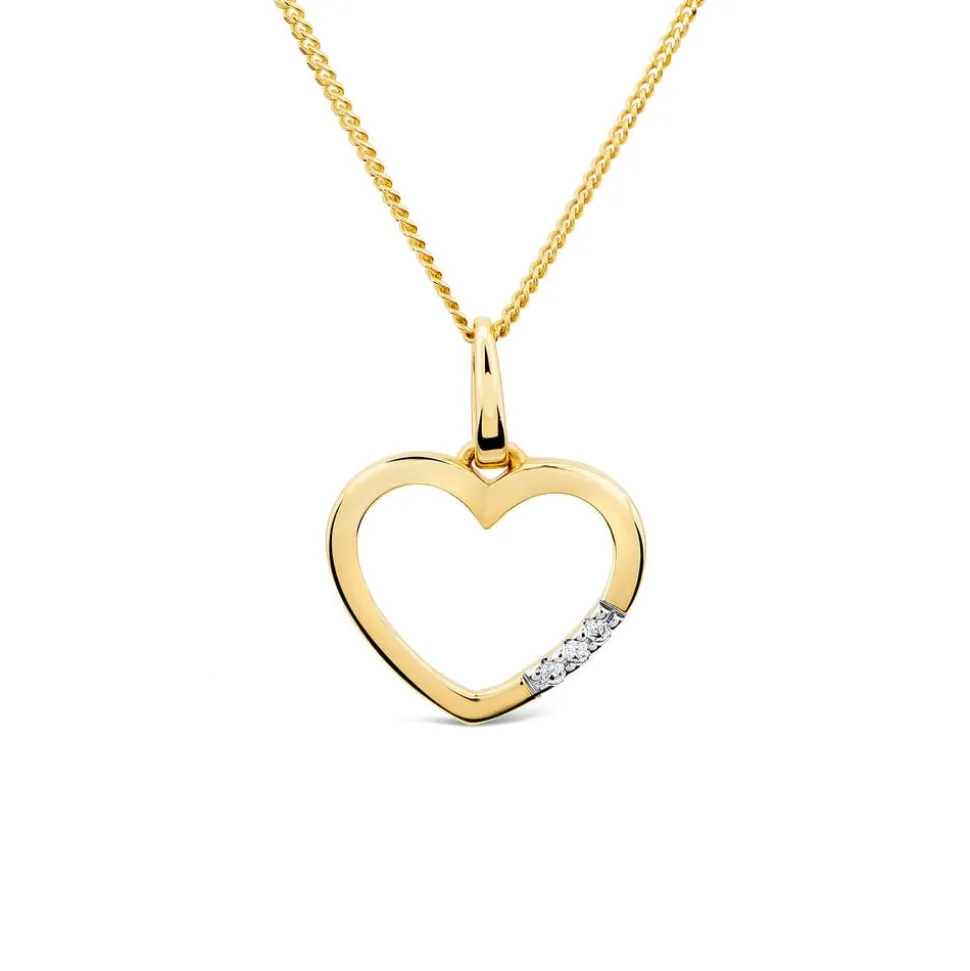 9ct Yellow Gold Open Diamond Side Heart Pendant
