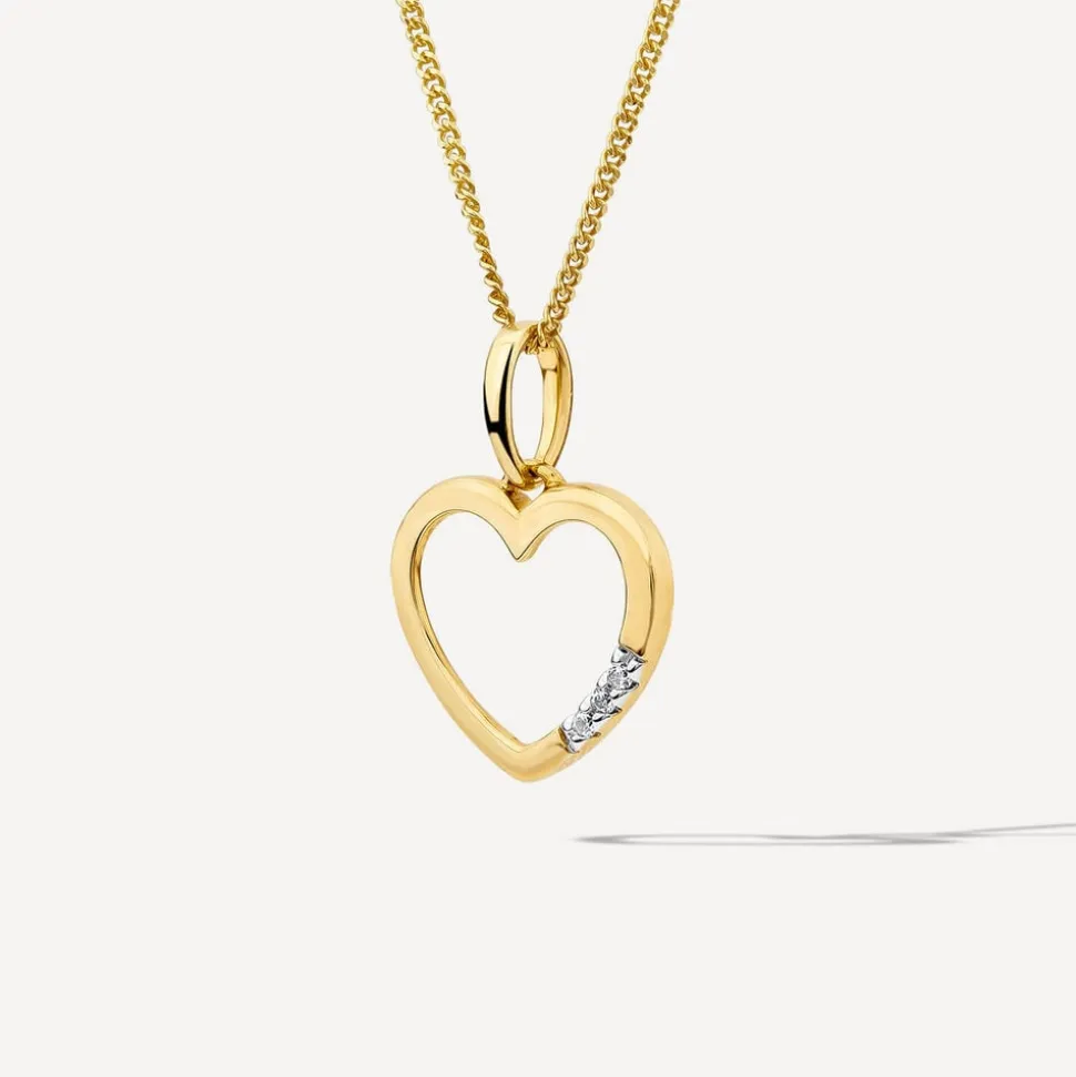 9ct Yellow Gold Open Diamond Side Heart Pendant