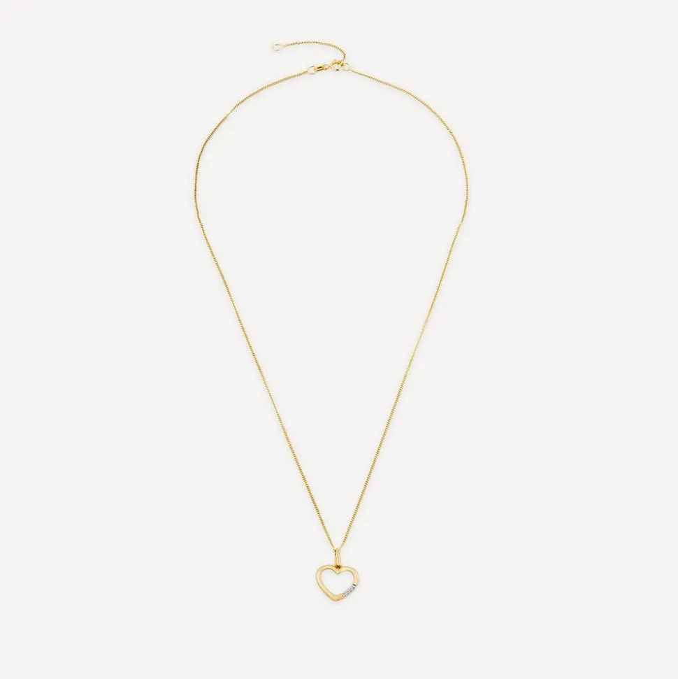 9ct Yellow Gold Open Diamond Side Heart Pendant