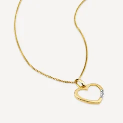 9ct Yellow Gold Open Diamond Side Heart Pendant