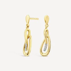 9ct Yellow Gold Open Loop Diamond Set Drop Earrings