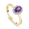 9ct Yellow Gold Oval Amethyst 0.05ct Cluster Diamond Ring