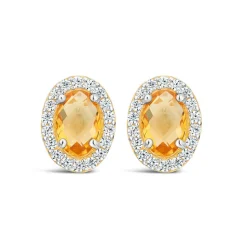 9ct Yellow Gold Oval Citrine & Cubic Zirconia Stud Earrings