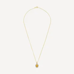 9ct Yellow Gold Oval Citrine & Cubic Zirconia Pendant (Chain Included)
