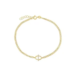 9ct Yellow Gold Oval Cubic Zirconia Bar Curbed Link Bracelet