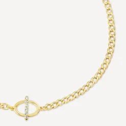 9ct Yellow Gold Oval Cubic Zirconia Bar Curbed Link Bracelet