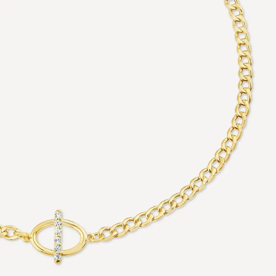 9ct Yellow Gold Oval Cubic Zirconia Bar Curbed Link Bracelet