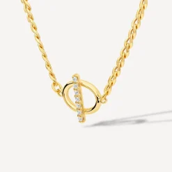 9ct Yellow Gold Oval Cubic Zirconia Bar Curbed Link Necklet