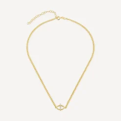 9ct Yellow Gold Oval Cubic Zirconia Bar Curbed Link Necklet
