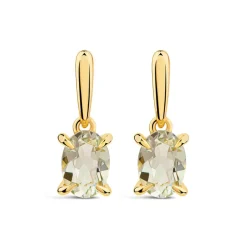 9ct Yellow Gold Oval Green Amethyst Drop Earrings
