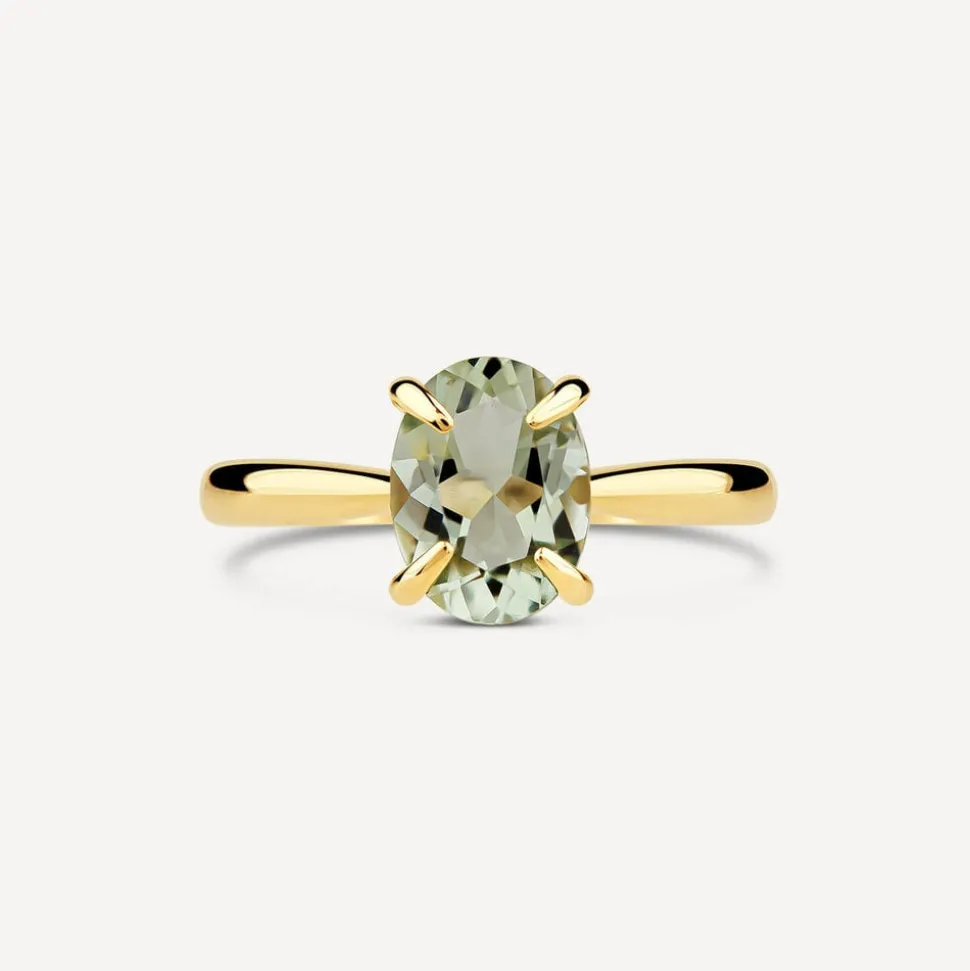 9ct Yellow Gold Oval Green Amethyst Ring