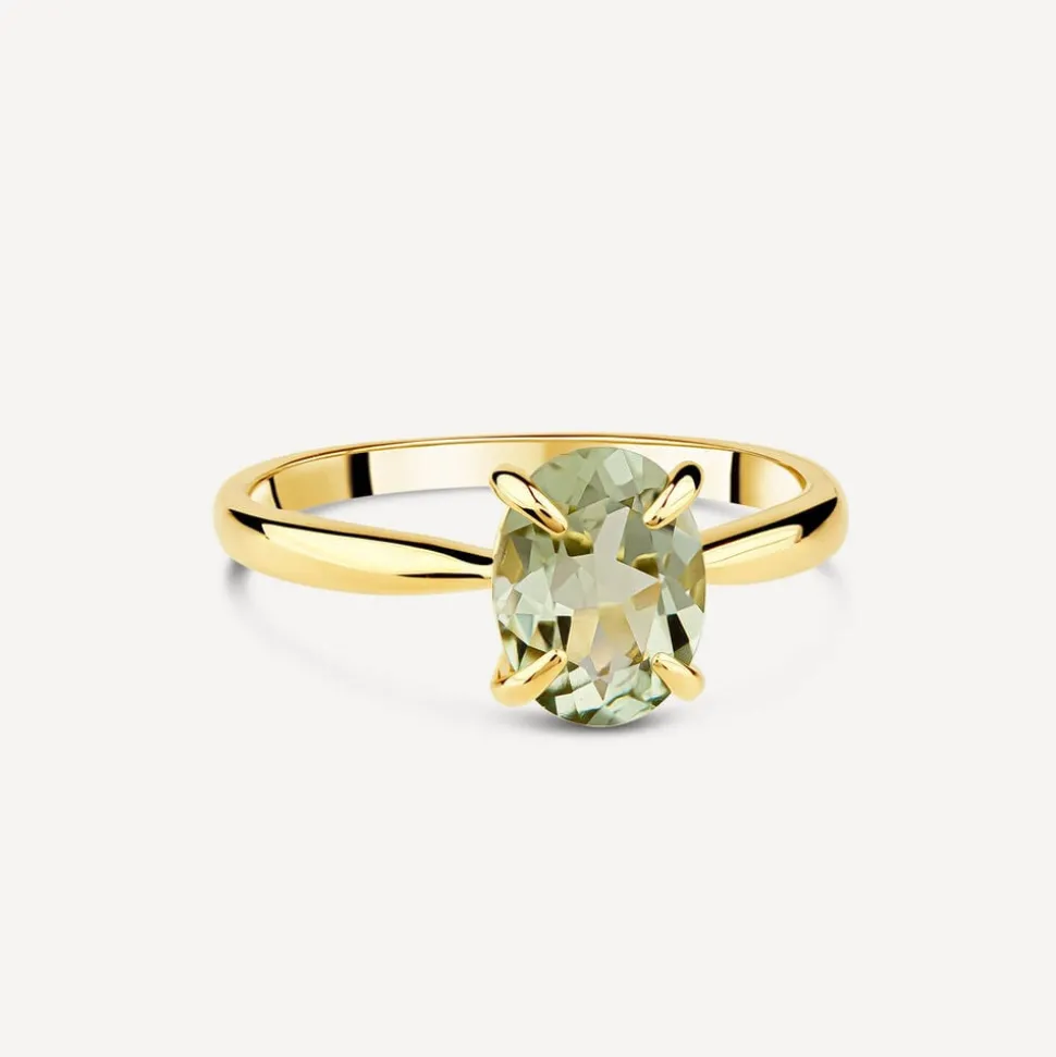 9ct Yellow Gold Oval Green Amethyst Ring