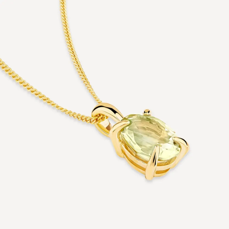 9ct Yellow Gold Oval Green Amethyst Pendant