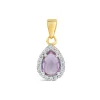 9ct Yellow Gold Pear Amethyst & Cubic Zirconia Pendant (Chain Included)