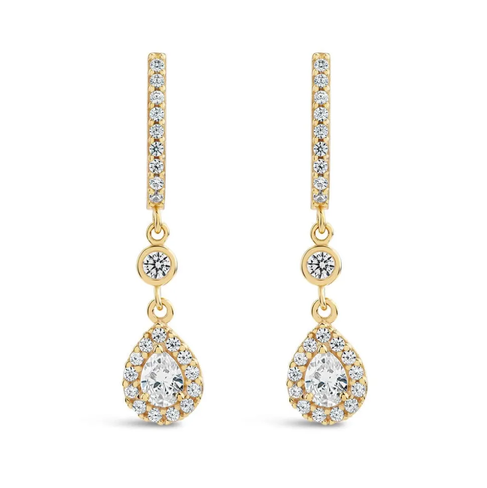 9ct Yellow Gold Pear Cubic Zirconia Cluster Drop Earrings