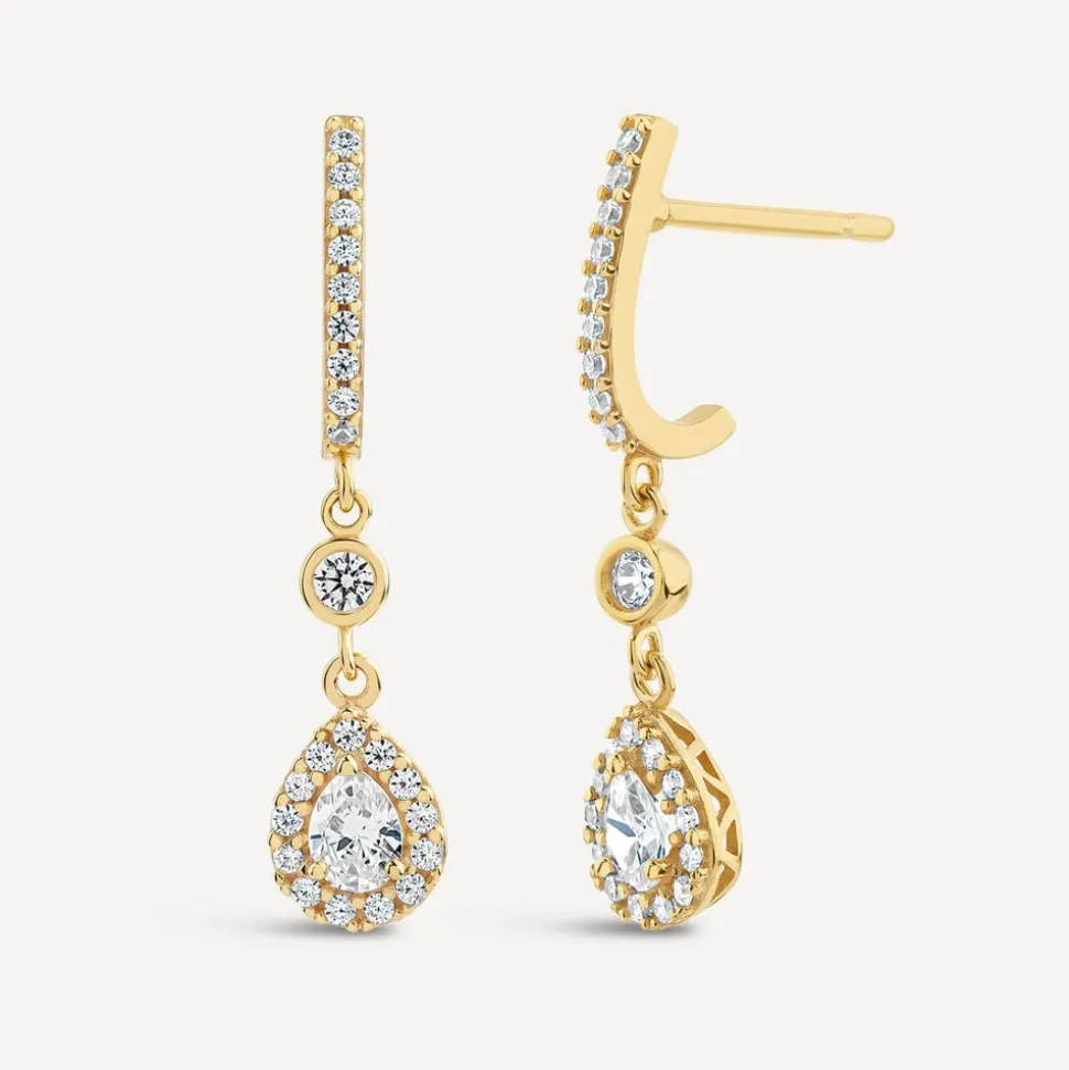 9ct Yellow Gold Pear Cubic Zirconia Cluster Drop Earrings