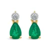9ct Yellow Gold Pear Emerald & Diamond Top Drop Earrings