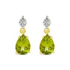 9ct Yellow Gold Pear Peridot & 0.06ct Diamond Drop Earrings