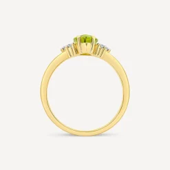 9ct Yellow Gold Pear Peridot & Trefoil 0.05ct Diamond Ring