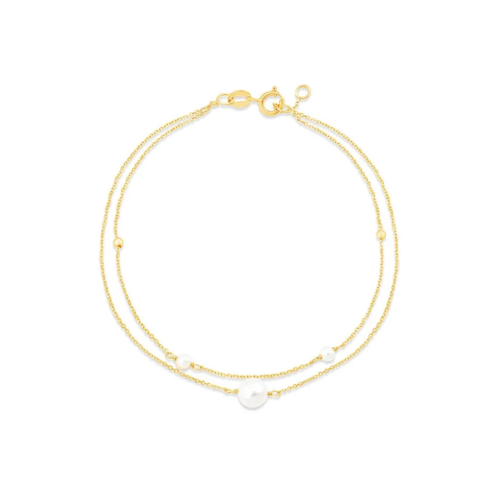 9ct Yellow Gold Pearl & Beads Two Strand Bracelet