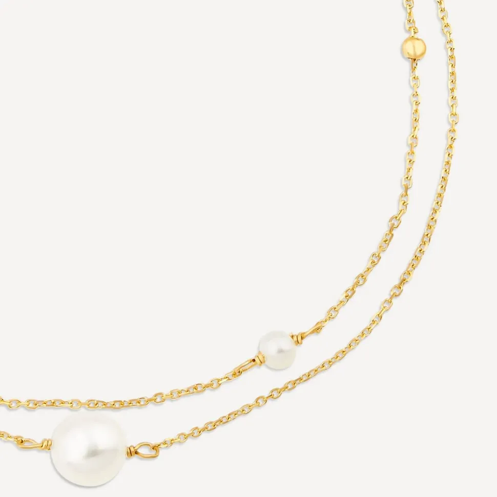 9ct Yellow Gold Pearl & Beads Two Strand Bracelet