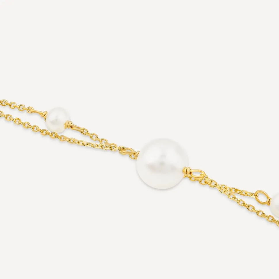 9ct Yellow Gold Pearl & Beads Two Strand Bracelet