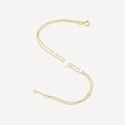 9ct Yellow Gold Pearl & Beads Two Strand Bracelet