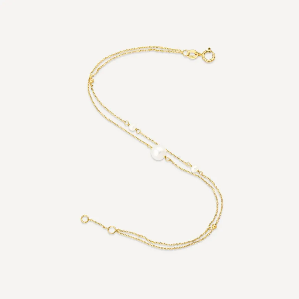 9ct Yellow Gold Pearl & Beads Two Strand Bracelet