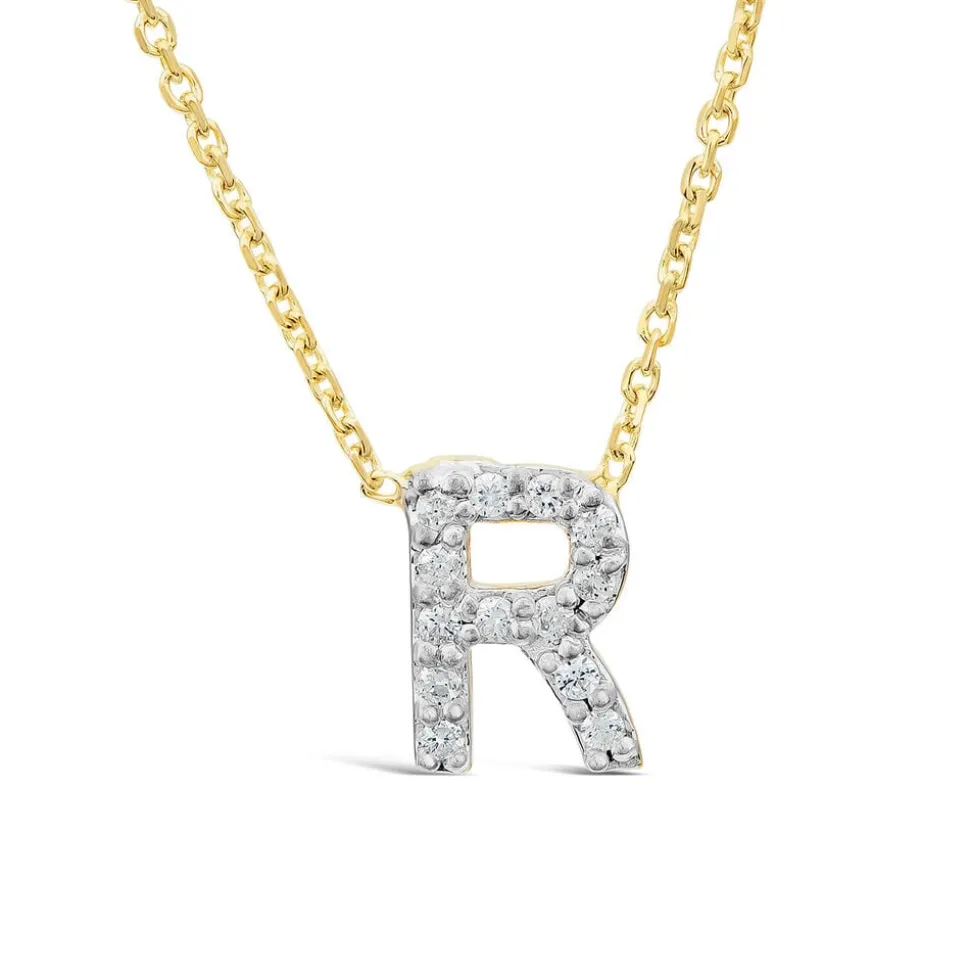 9ct Yellow Gold Petite 0.052ct Diamond Initial R Necklet