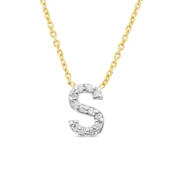 9ct Yellow Gold Petite 0.048ct Diamond Initial S Necklet