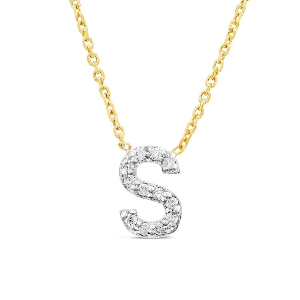 9ct Yellow Gold Petite 0.048ct Diamond Initial S Necklet