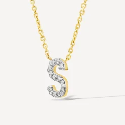 9ct Yellow Gold Petite 0.048ct Diamond Initial S Necklet