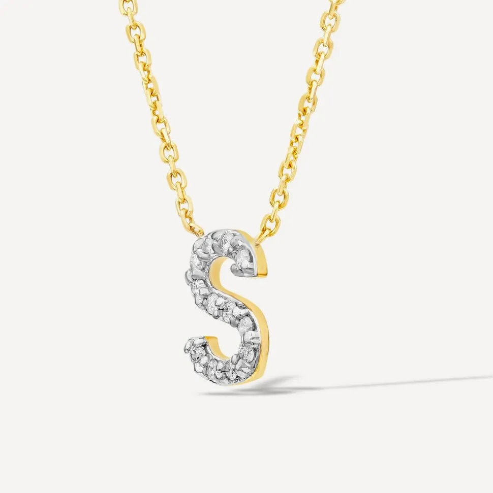 9ct Yellow Gold Petite 0.048ct Diamond Initial S Necklet