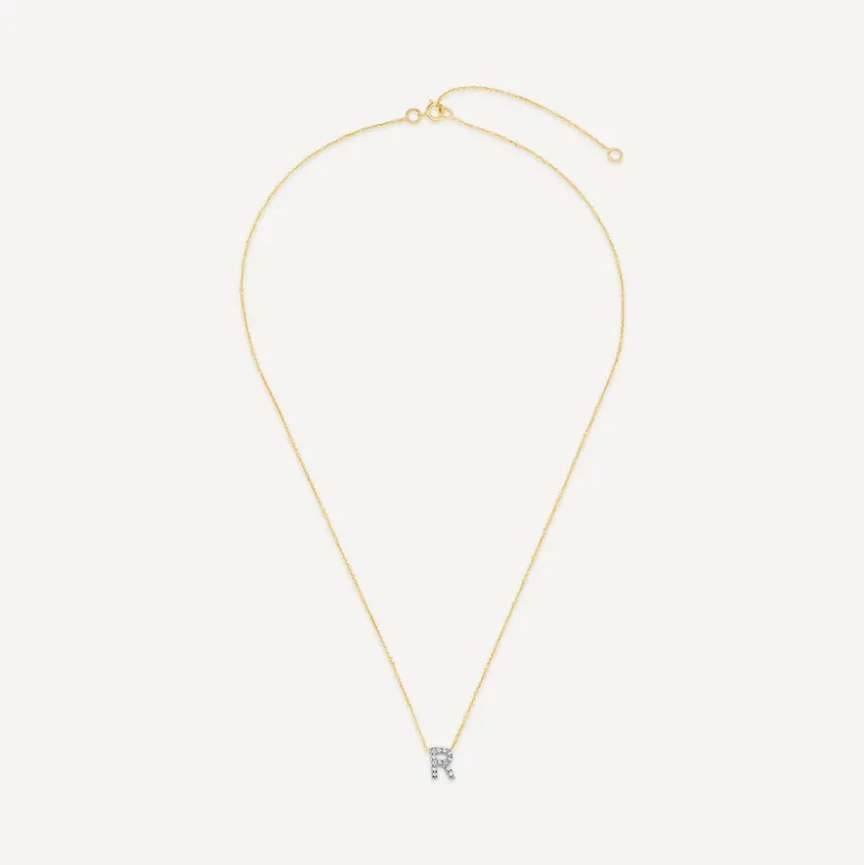 9ct Yellow Gold Petite 0.052ct Diamond Initial R Necklet