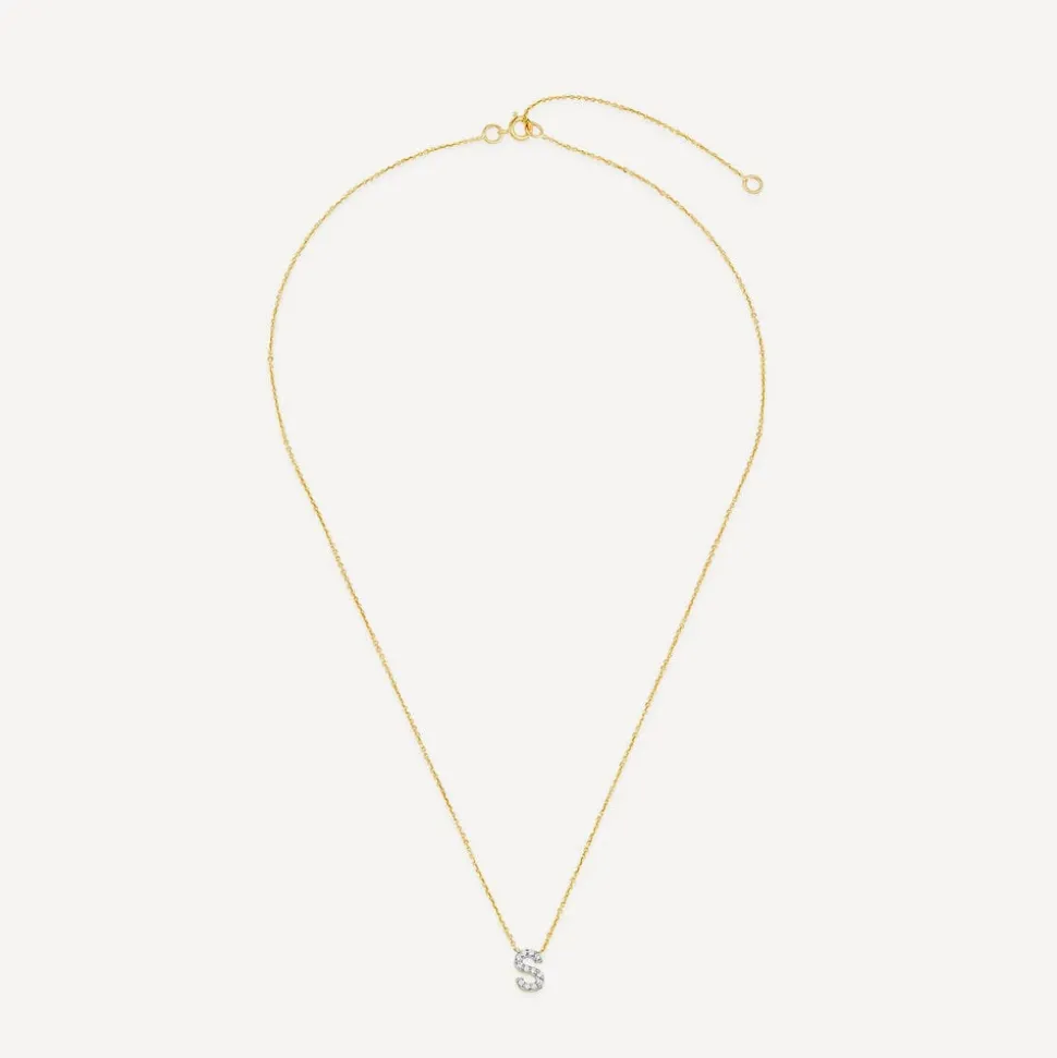 9ct Yellow Gold Petite 0.048ct Diamond Initial S Necklet