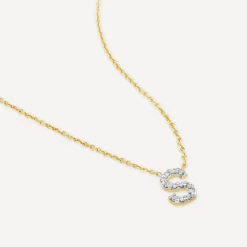 9ct Yellow Gold Petite 0.048ct Diamond Initial S Necklet