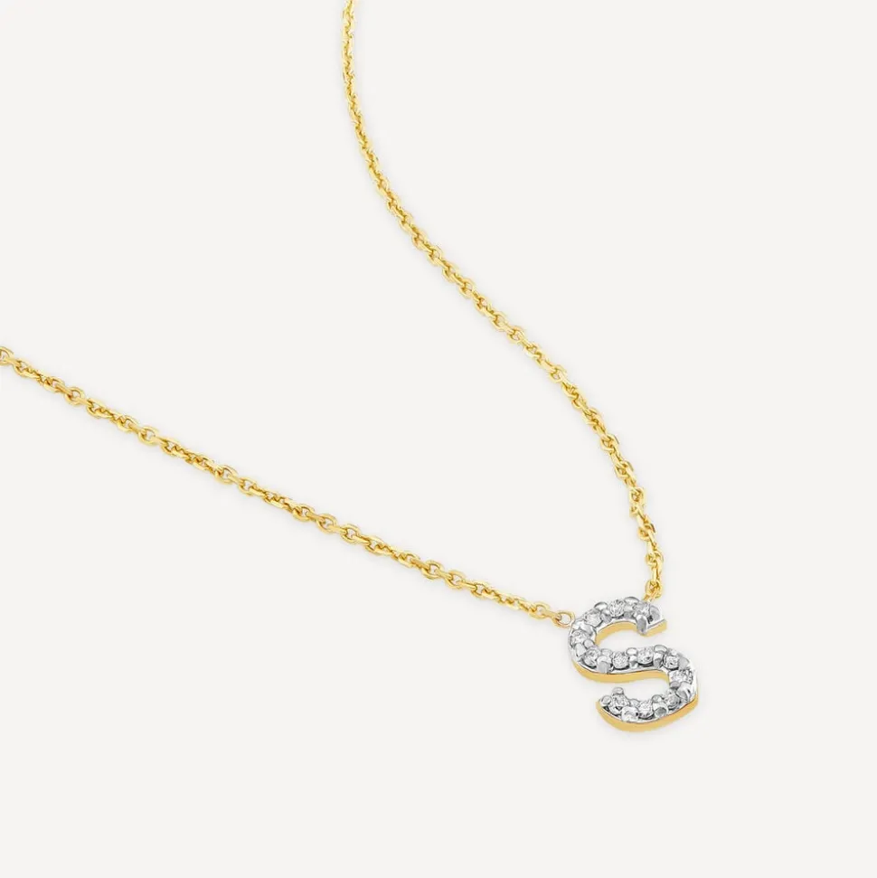 9ct Yellow Gold Petite 0.048ct Diamond Initial S Necklet