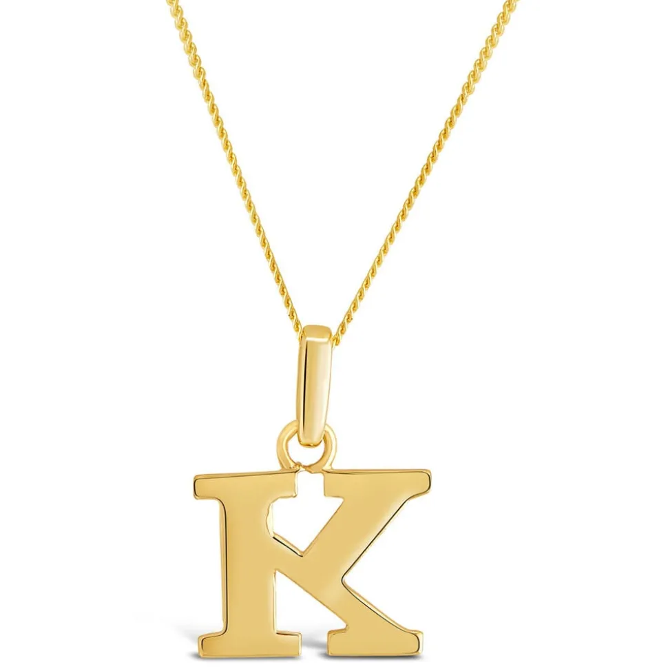9ct Yellow Gold Plain Initial K Pendant (Chain Included)