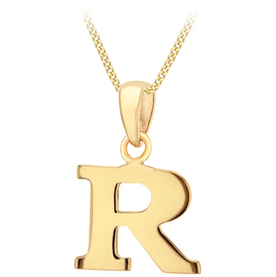 9ct Yellow Gold Plain Initial R Pendant (Chain Included)