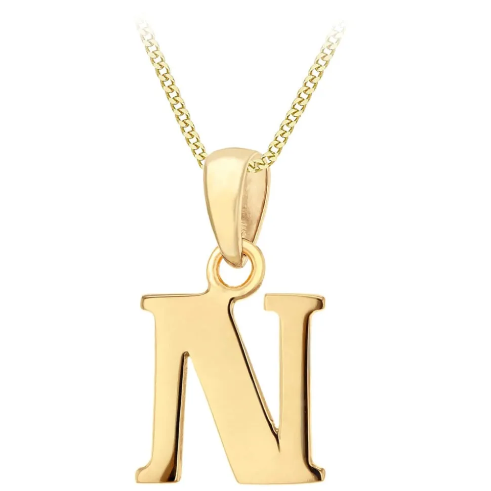 9ct Yellow Gold Plain Initial N Pendant (Chain Included)