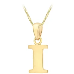 9ct Yellow Gold Plain Initial I Pendant (Chain Included)