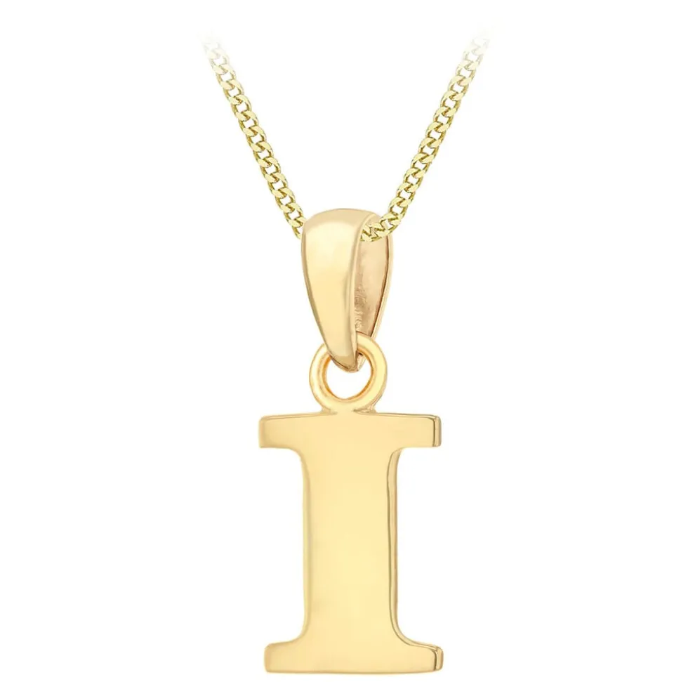 9ct Yellow Gold Plain Initial I Pendant (Chain Included)