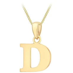9ct Yellow Gold Plain Initial D Pendant (Chain Included)