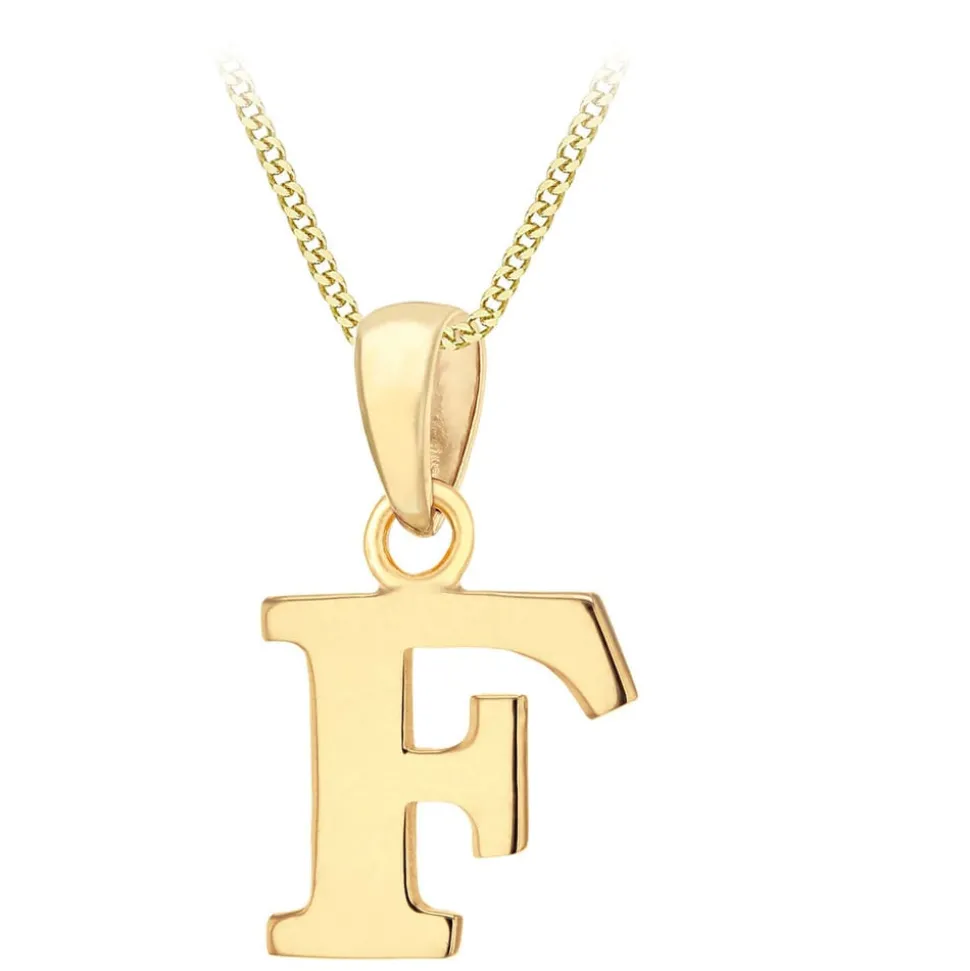 9ct Yellow Gold Plain Initial F Pendant (Chain Included)
