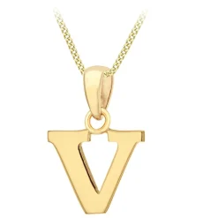 9ct Yellow Gold Plain Initial V Pendant (Chain Included)