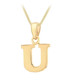 9ct Yellow Gold Plain Initial U Pendant (Chain Included)